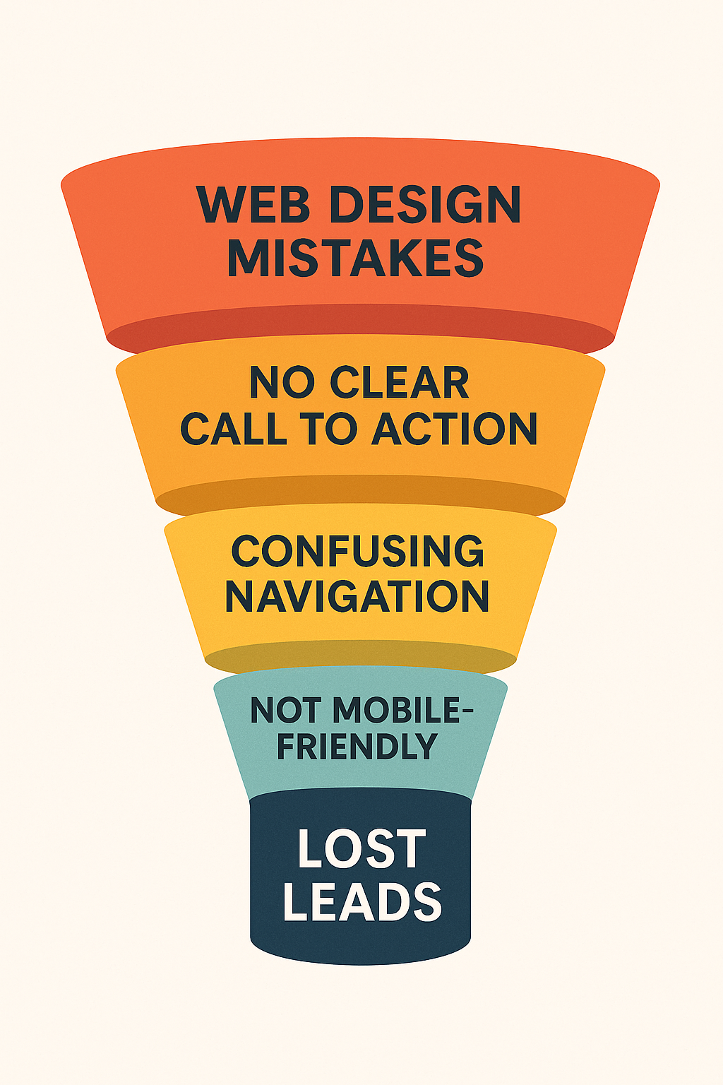 Illustration of a sales funnel showing how poor web design causes lost leads.